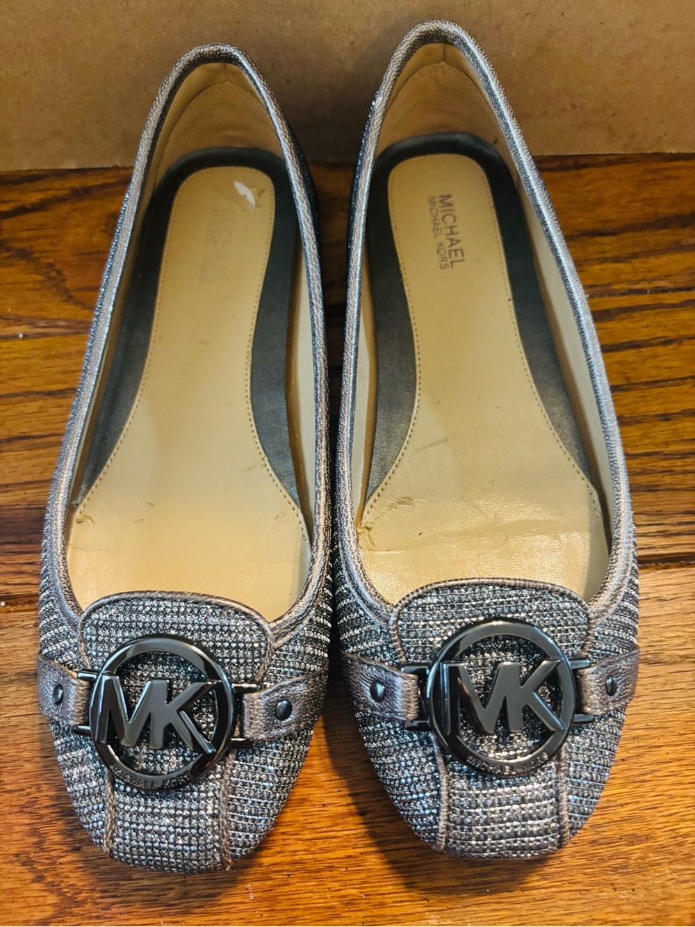 Michael Kors  Fulton Moccasin Silver Crystal Embellished Logo Flat - Picture 6 of 8